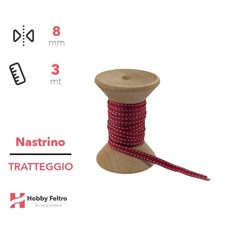 Nastrino Tratteggio colorato Rosso Scuro 8mm Confezione 3 metri COD.04
