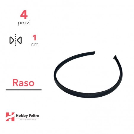 Cerchietto per Capelli Raso 1cm Kit 4 Pezzi Nero COD.20