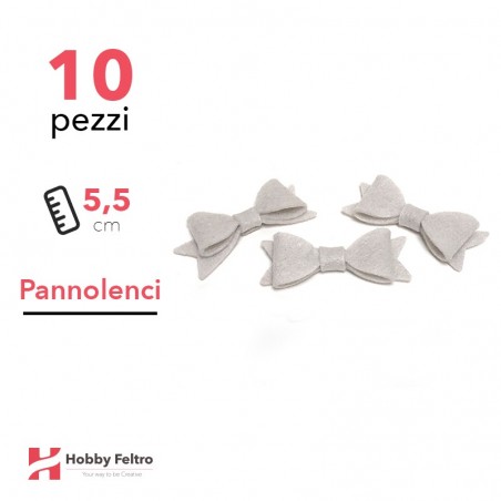 Fiocchetto Papillon Pannolenci 10 Pezzi Grigio Argento COD.08