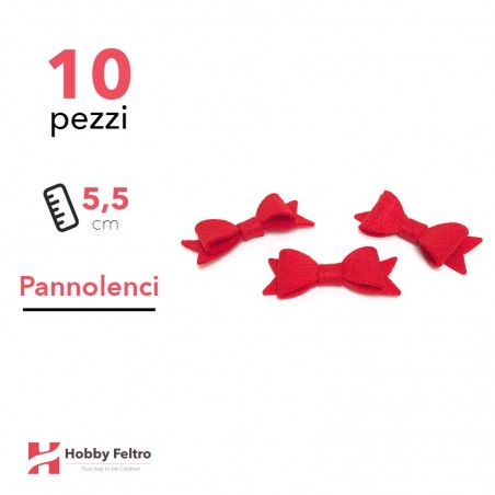 Fiocchetto Papillon Pannolenci 10 Pezzi Rosso Acceso COD.25
