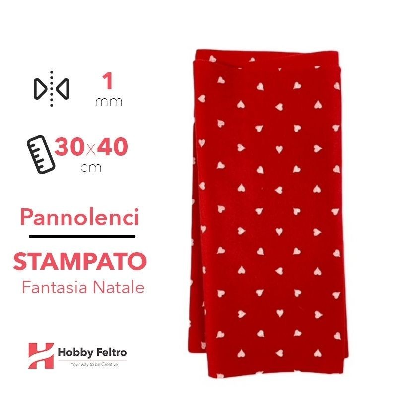 Pannolenci Stampato Natalizio Rosso Cuoricini 1mm 30x40cm COD.stp1 Pannolenci Stampato Natalizio Rosso Cuoricini 1mm 30x40cm COD.stp1