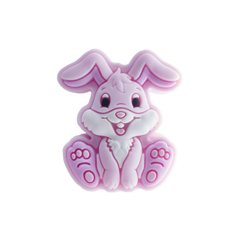 perlina separatore coniglio 28x23mm in silicone alimentare rosa
