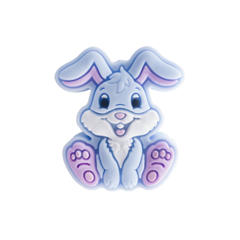 perlina separatore coniglio 28x23mm in silicone alimentare azzurro