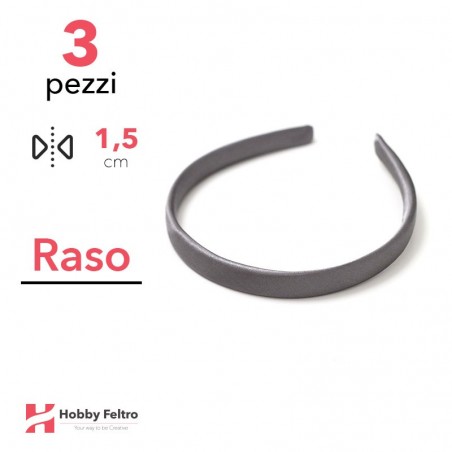 Cerchietto per Capelli Raso 1,5cm Kit 3 Pezzi Grigio COD.07