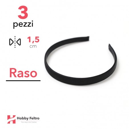 Cerchietto per Capelli Raso 1,5cm Kit 3 Pezzi Nero COD.09