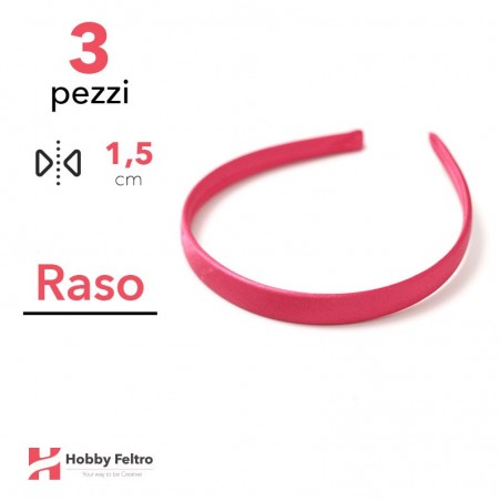 Cerchietto per Capelli Raso 1,5cm Kit 3 Pezzi Fucsia COD.14