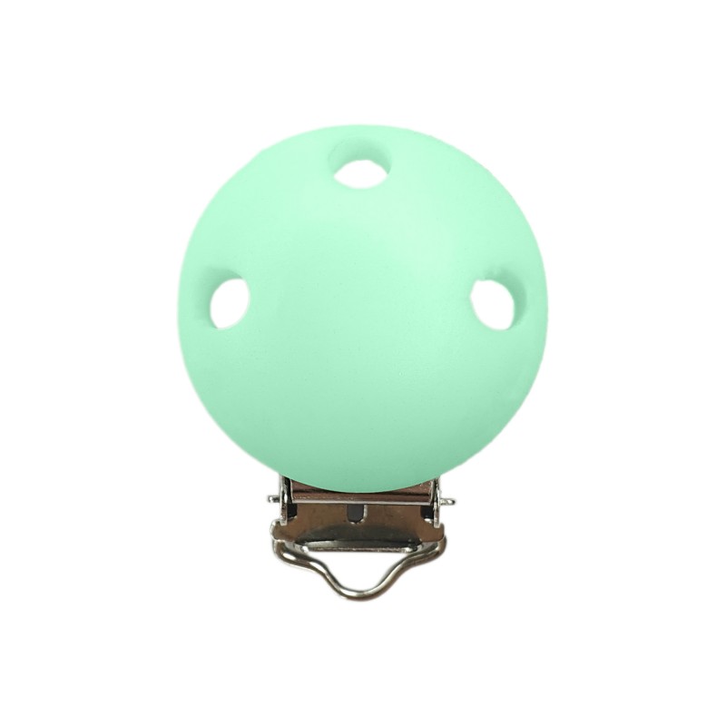 clip rotonda in silicone 42x30mm per porta ciuccio e catenelle in silicone per dentizione neonati verdino