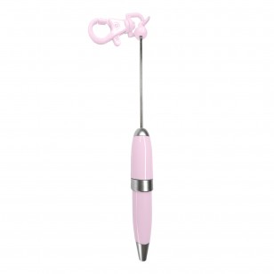 penna personalizzabile con perle e oggetti in silicone rosa baby
