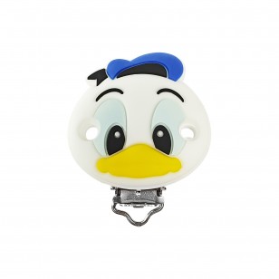 clip Paperino in silicone 55x42mm per porta ciuccio e catenelle in silicone per dentizione neonati blu