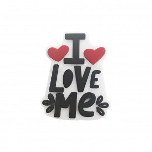 perlina separatore scritta I love me 29x24mm in silicone alimentare per personalizzare penne portachiavi collane bracciali