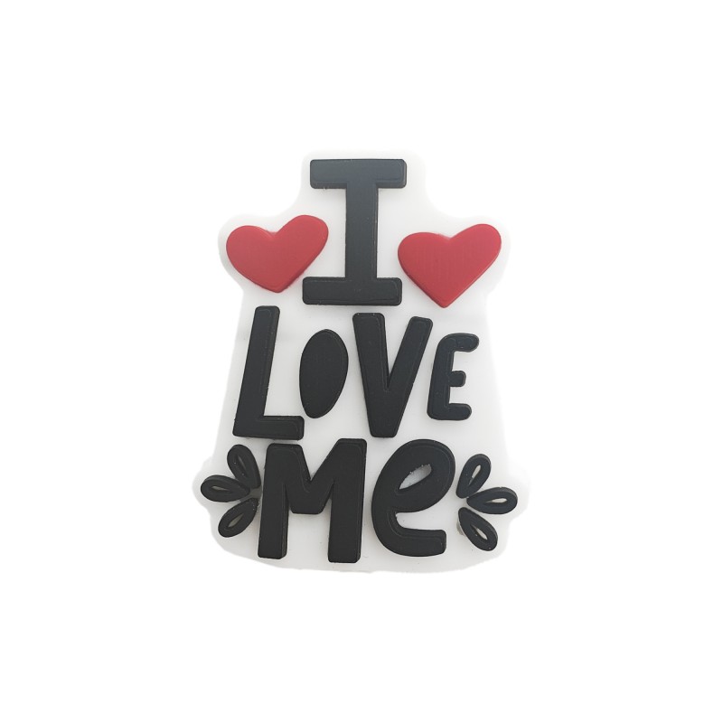 perlina separatore scritta I love me 29x24mm in silicone alimentare per personalizzare penne portachiavi collane bracciali