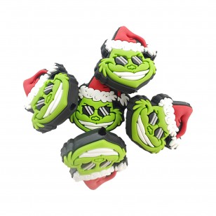 perlina separatore faccia grinch 27x26mm in silicone alimentare per personalizzare penne portachiavi collane bracciali
