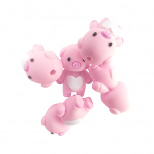 perlina separatore maialino rosa 3d 28x19mm in silicone alimentare per personalizzare penne portachiavi collane