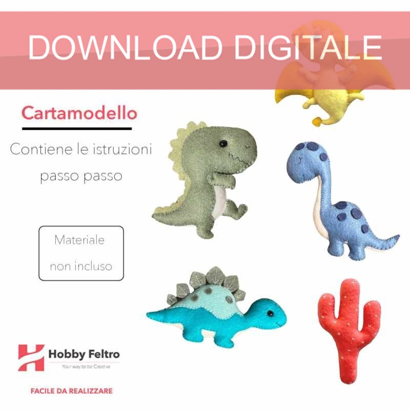 cartamodello digitale PDF per creare dinosari pupazzo per bambini e giostrina neonato