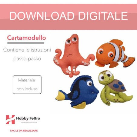 cartamodello digitale pdf scaricabile per pupazzi in pannolenci alla ricerca di nemo