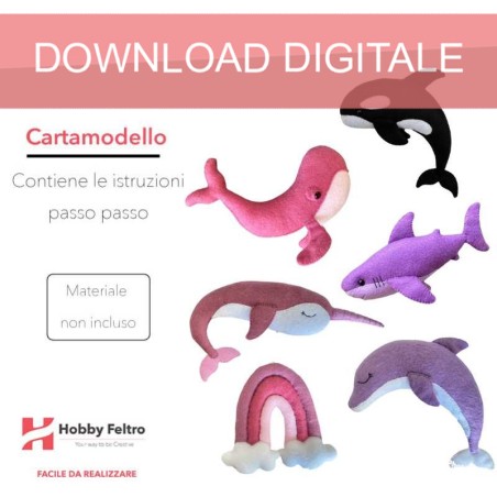 cartamodello balene in pdf scaricabile per pupazzi in pannolenci balena