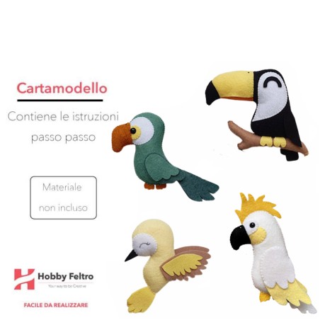 cartamodello uccelli pdf scaricabile per realizzare pupazzi in pannolenci per bambini e giostrine neonato