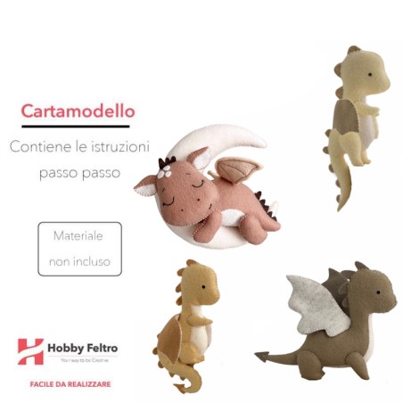 cartamodello draghi pdf scaricabile per realizzare pupazzi in pannolenci per bambini e giostrine