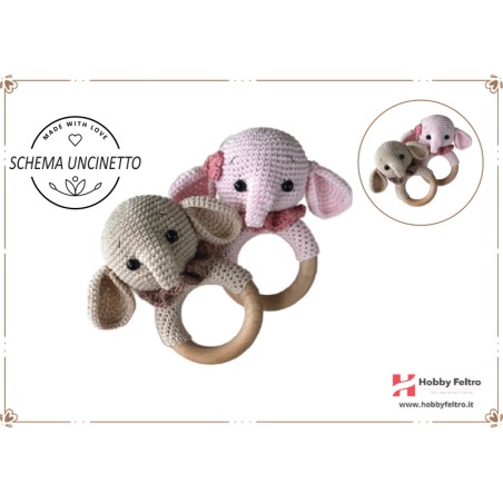 schema per uncinetto sonaglio per bebè per dentizione elefante