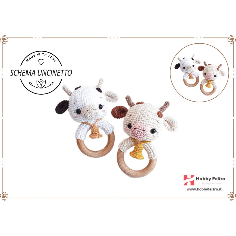 schema per uncinetto sonaglio per bebè per dentizione Mucca