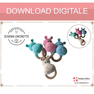 schema per uncinetto per realizzare un sonaglio con manico in legno per dentizione per neonati ippopotamo