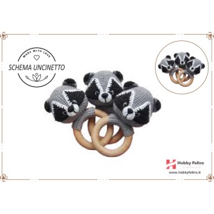 schema per uncinetto per realizzare un sonaglio con manico in legno per dentizione per neonati Procione