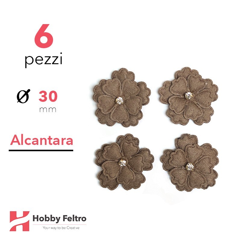 Fiori Strass Alcantara 6 Pezzi Marrone Tabacco COD.02 Fiori Strass Alcantara 6 Pezzi Marrone Tabacco COD.02