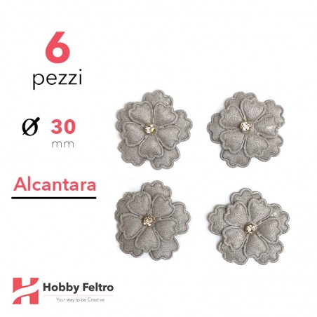 Fiori Strass Alcantara 6 Pezzi Grigio Chiaro COD.04