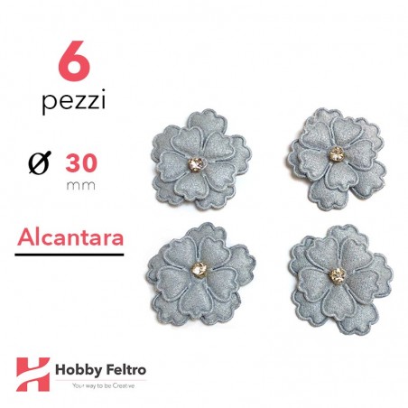 Fiori Strass Alcantara 6 Pezzi Grigio Marino COD.05