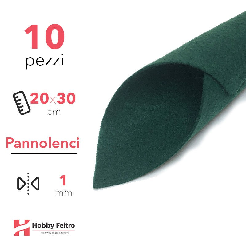 Pannolenci Tinta Unita 20x30cm 1mm 10 Pezzi COD.VERDE NATALE