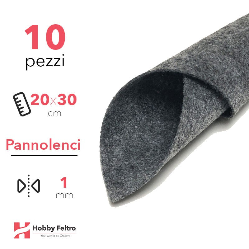 Pannolenci Tinta Unita 20x30cm 1mm 10 Pezzi COD.GRIGIO MÉLANGE