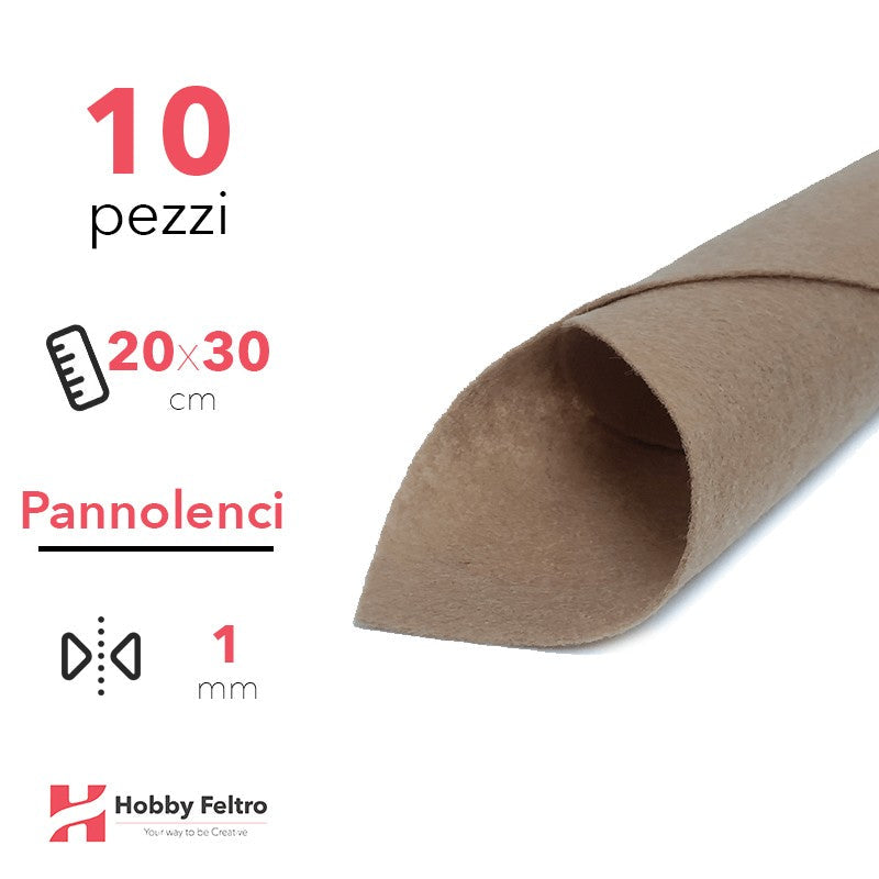Pannolenci Tinta Unita 20x30cm 1mm 10 Pezzi COD.NOCCIOLA