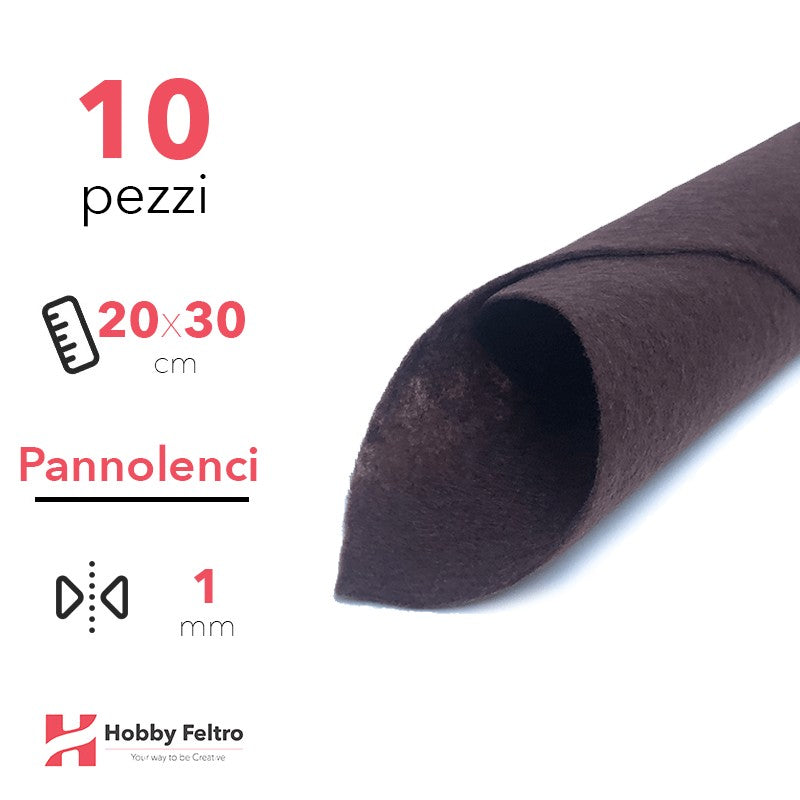 Pannolenci Tinta Unita 20x30cm 1mm 10 Pezzi COD.MARRONE
