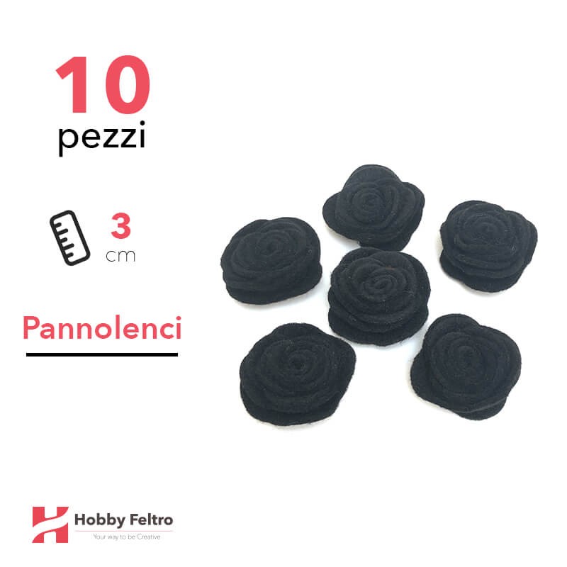 Rosa Piccola Pannolenci 10 Pezzi Nero COD.33