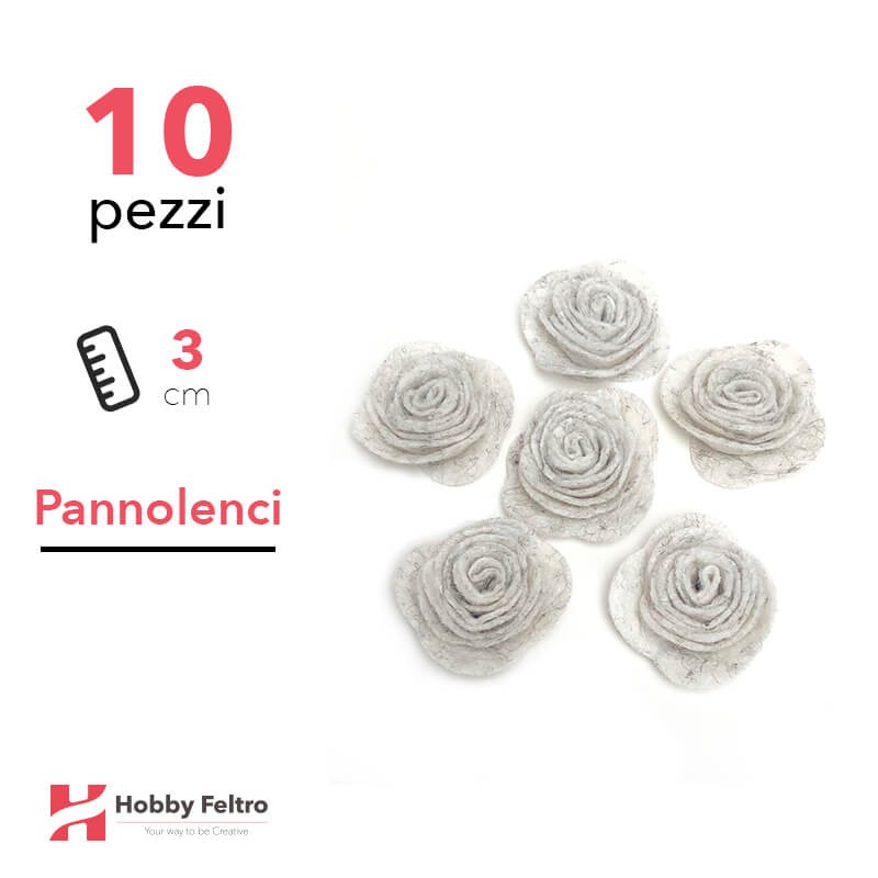 Rosa Piccola Pannolenci 10 Pezzi Bianco Lana COD.66