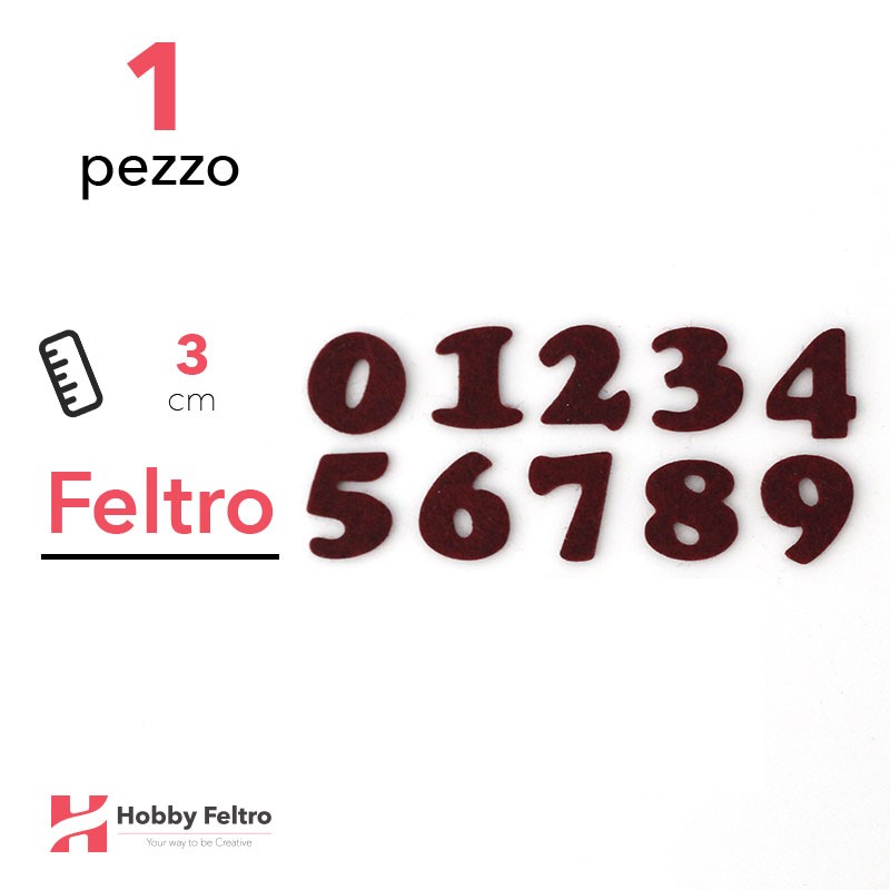 Numeri in Feltro 3cm Bordeaux COD.52