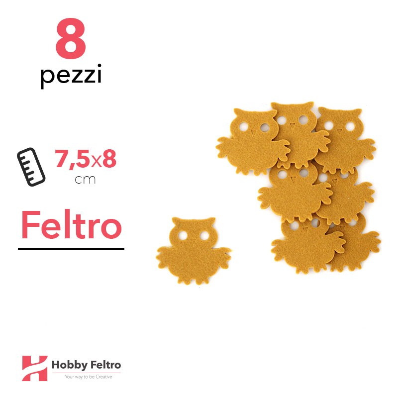 Kit Gufo in Feltro 8 Pezzi 7,5x8cm Colore a Scelta