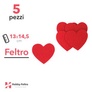 Kit Cuore Grande in Feltro 5 Pezzi 13x14,5cm Colore a Scelta