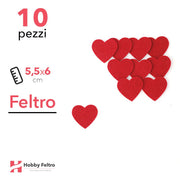 Kit Cuore Medio in Feltro 10 Pezzi 5,5x6cm Colore a Scelta