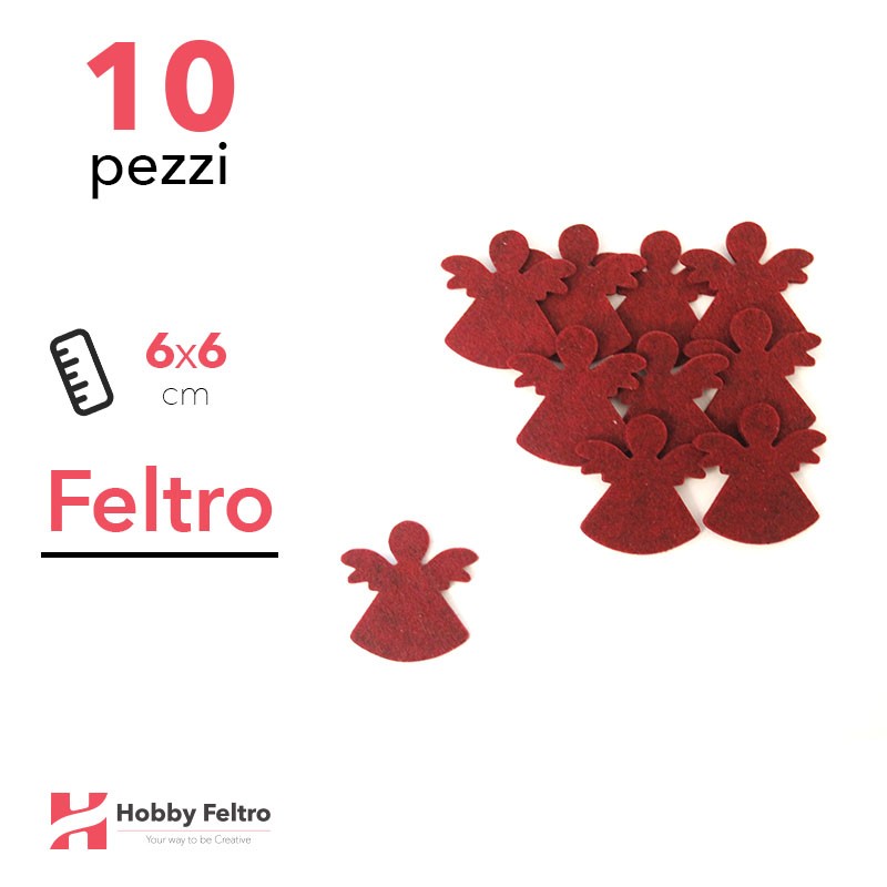 Kit Angelo in Feltro 10 Pezzi 6x6cm Colore a Scelta