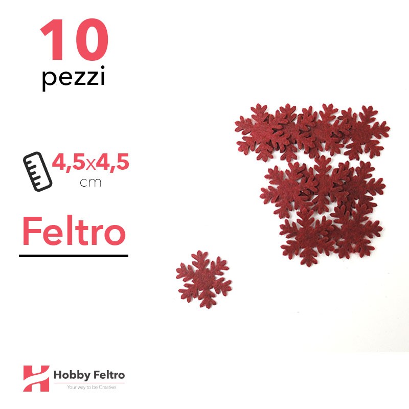 Kit Fiocco di Neve Piccolo in Feltro 10 Pezzi 4,5x4,5cm Colore a Scelta