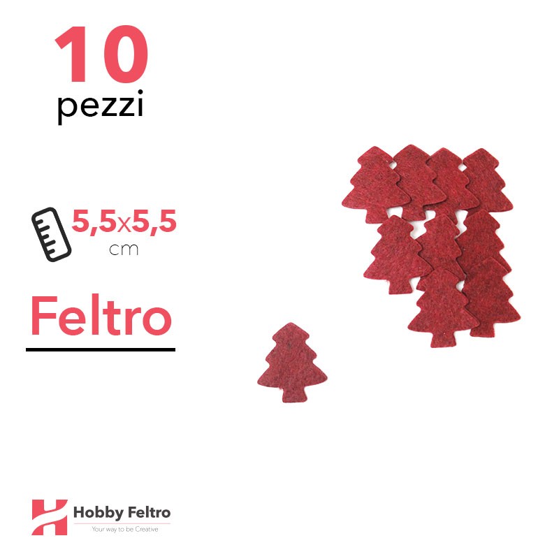 Kit Albero Piccolo in Feltro 10 Pezzi 5,5x5,5cm Colore a Scelta