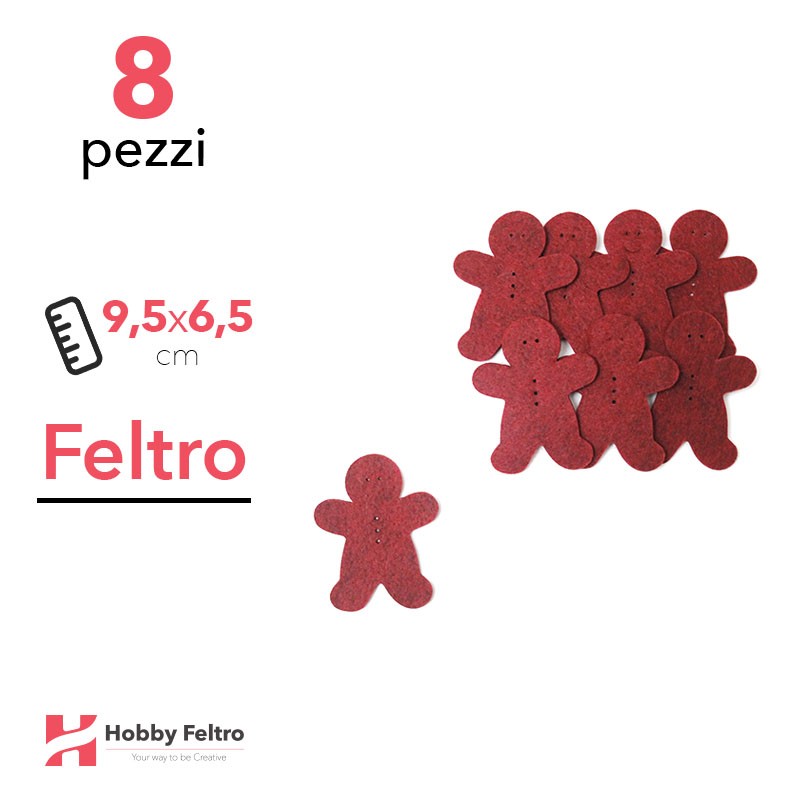 Kit Pan di Zenzero in Feltro 8 Pezzi 9,5x6,5cm Colore a Scelta