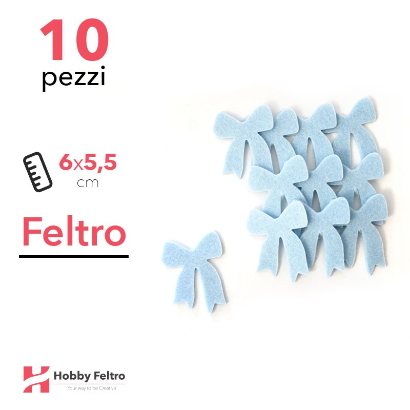 Kit Fiocchetto Medio in Feltro 10 Pezzi 6x5,5cm Colore a Scelta