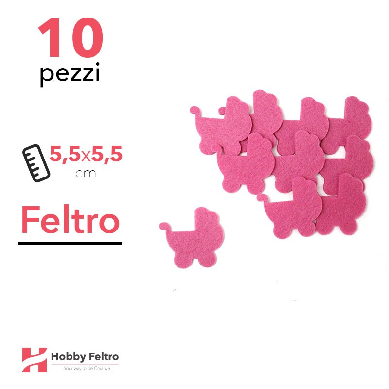Kit Carrozzina in Feltro 10 Pezzi 5,5x5,5cm Colore a Scelta