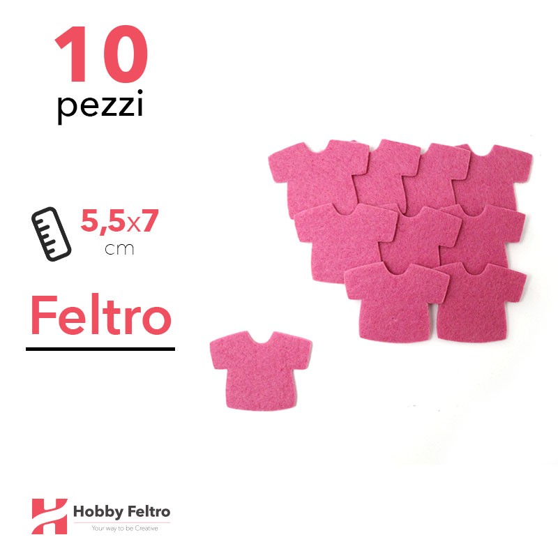Kit T-Shirt Piccola in Feltro 10 Pezzi 5,5x7cm Colore a Scelta
