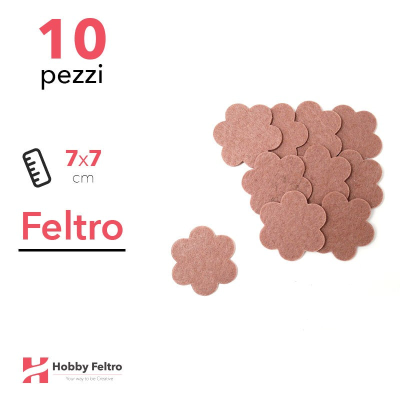 Kit Fiore Grande in Feltro 10 Pezzi 7x7cm Colore a Scelta
