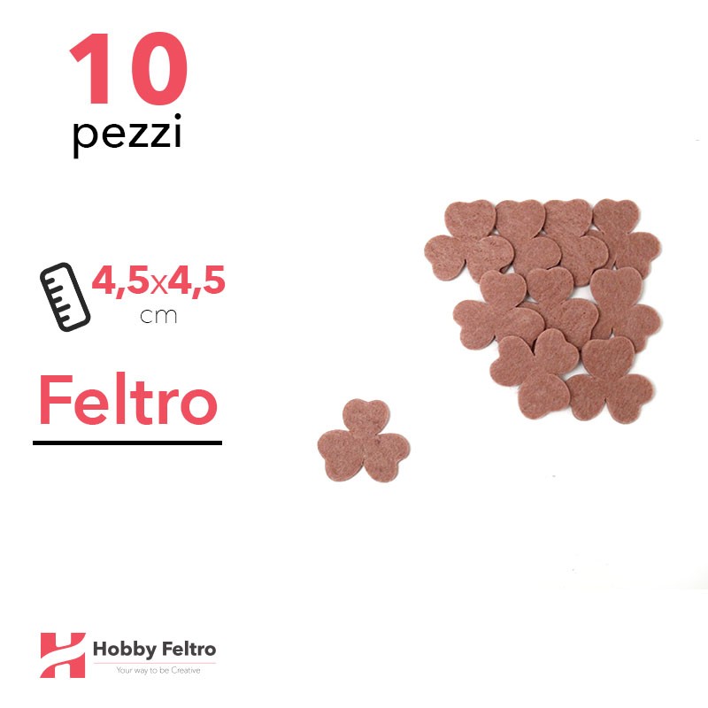 Kit Trifoglio in Feltro 10 Pezzi 4,5x4,5cm Colore a Scelta