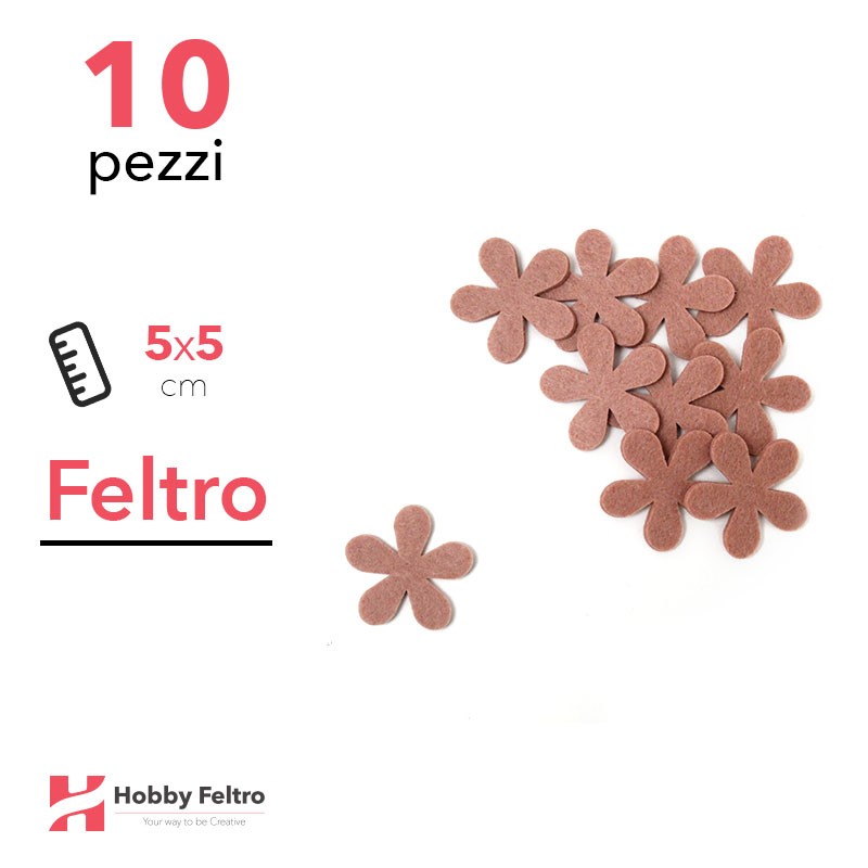 Kit Fiore in Feltro 10 Pezzi 5x5cm Colore a Scelta