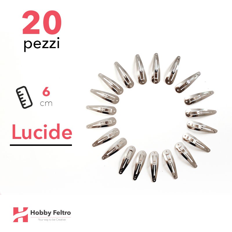 Clip per Capelli 6cm Kit 20 Pezzi Color Lucido Argento COD.07